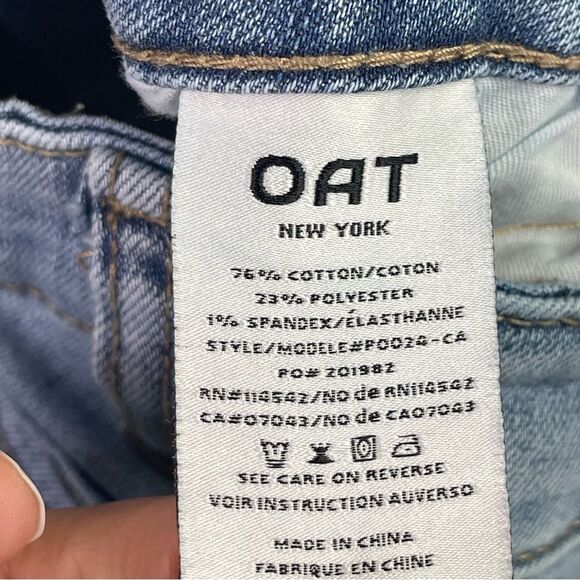 Oat New York Jeans Women’s 6 Flare High Rise Light Wash Fray Hem Denim Stretch - Picture 6 of 12